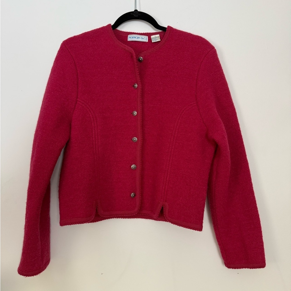 Northern Isles Vtg Cottagecore 100% Boiled Wool Sweater Brandy Wine Red Size 14